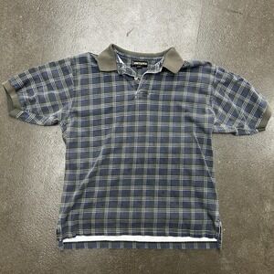 Britches Shirt Mens Medium Blue Gray Plaid Polo Short Sleeve Casual Preppy